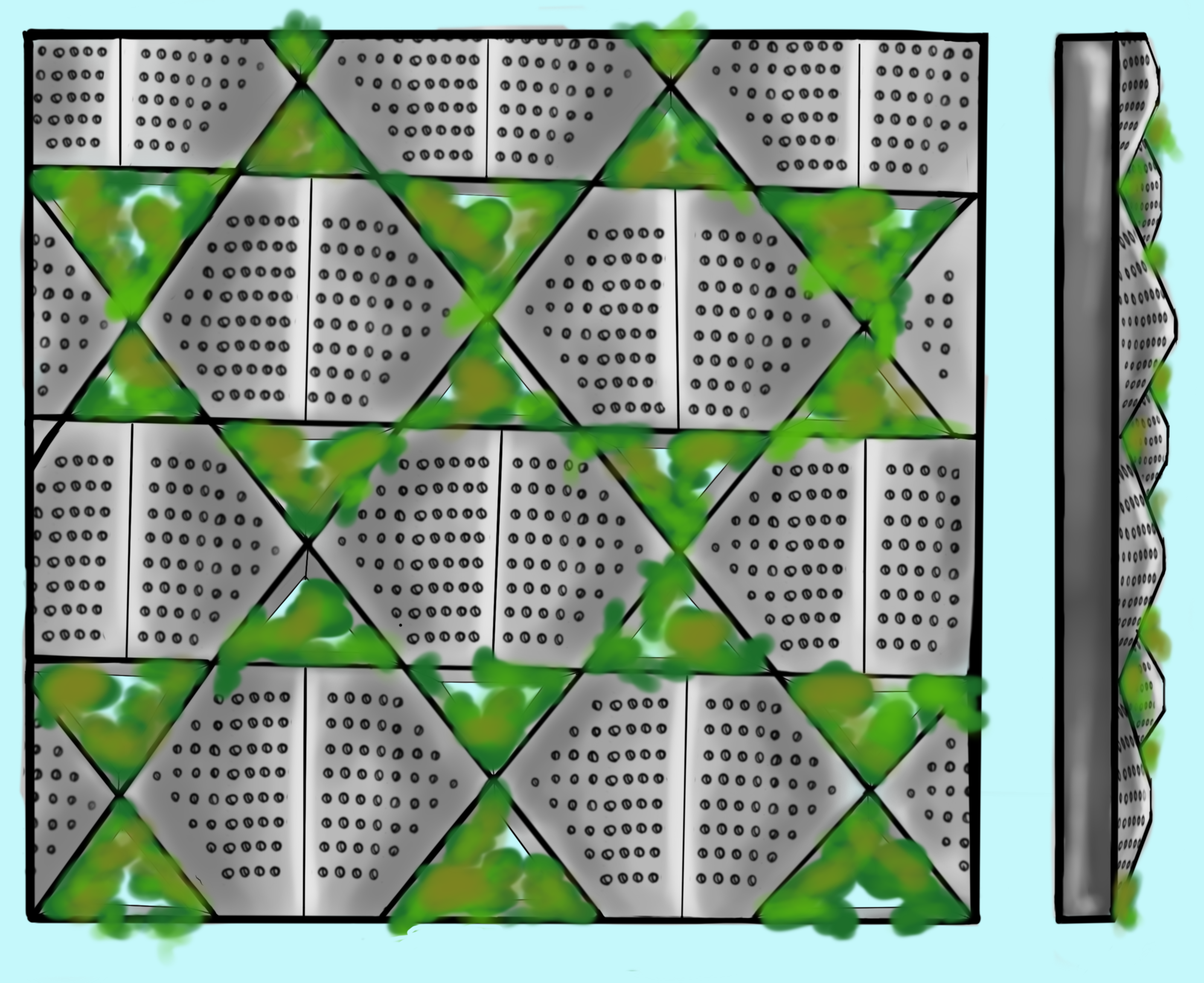 Version 1 panel sketch — diamond perforated tile